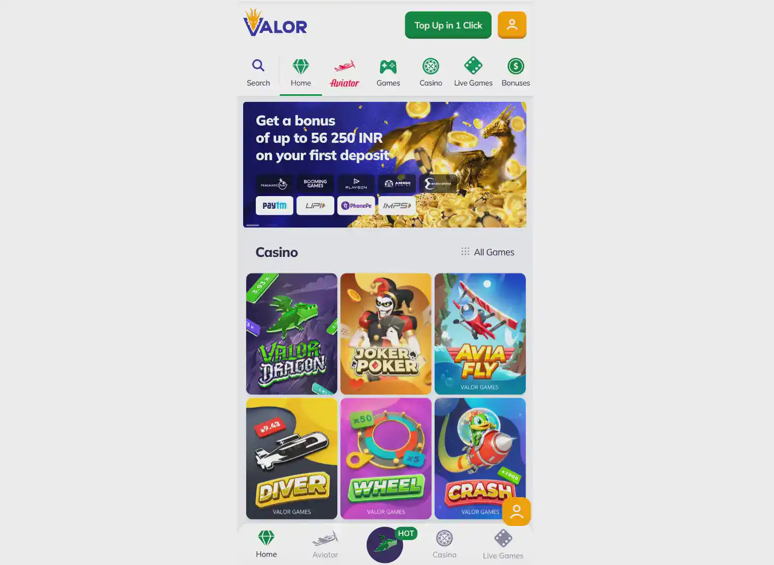 Valor Bet app - casino on mobile